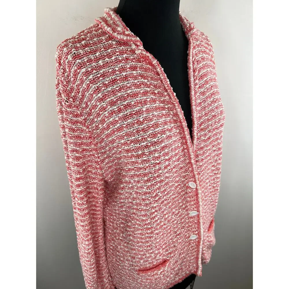 PAUL STUART Red White Knit Cotton Button-Up Sweater Cardigan 12 EU 48 ITALY